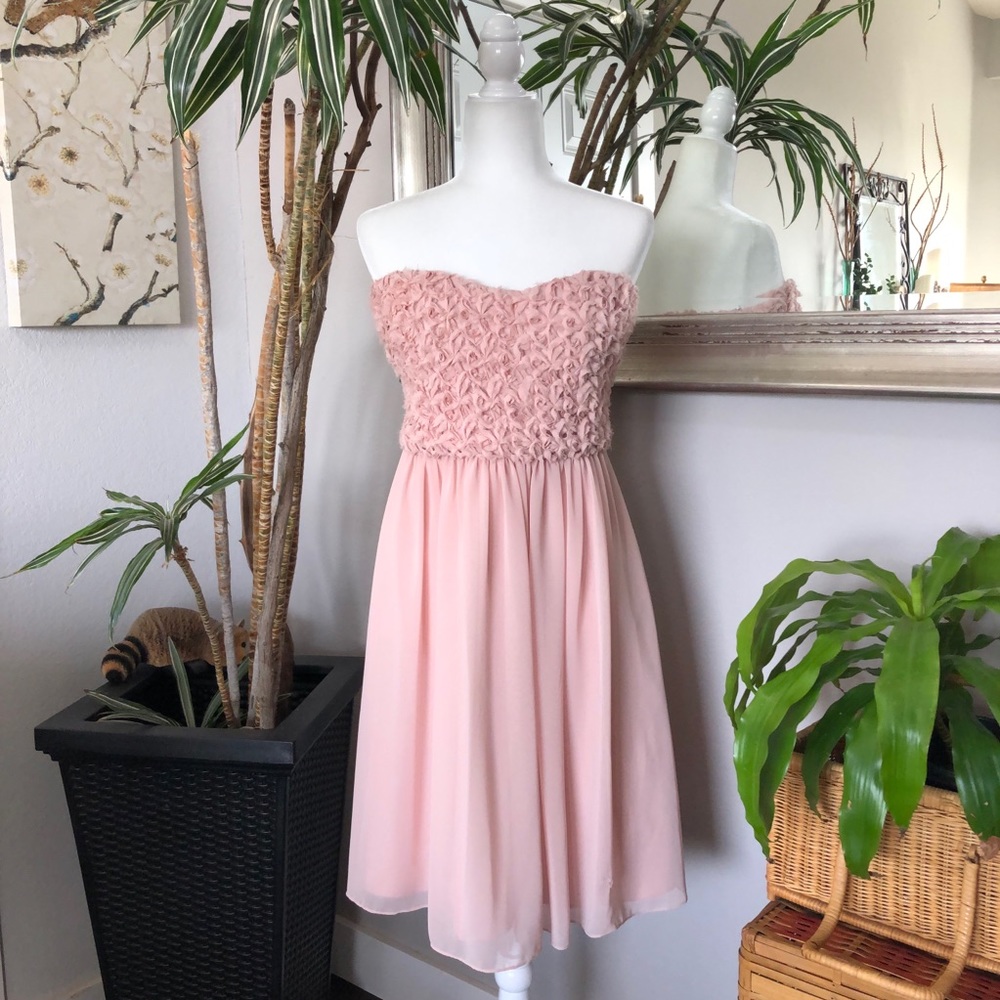 CALVIN KLEIN Blush Pink Strapless Rosette Dress 8